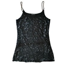 Sequin Cami Top S Chain Strap Fitted Mesh Back Semi Sheer Black Sleeveless Y2K - £19.54 GBP