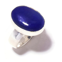 Blue Onyx Cabochon Oval Gemstone 925 Silver Overlay Handmade Statement Ring US-6 - £8.00 GBP