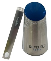 Ice Bucket Bottle Holder Chiller Ice Tongs Belvedere Vodka Logo Stainless Blue - £9.53 GBP