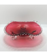 Cranberry Glass Bowl with Frilled Edge, Decorative, Vintage - £20.76 GBP
