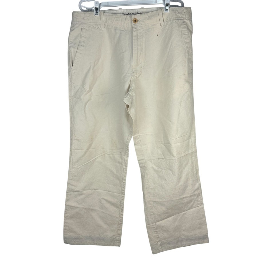 Banana Republic Mens Relaxed Fit Linen-Cotton Pants 35x30 Beige - $19.10