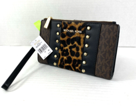 New Michael Kors Phone Wallet Phone  Double Zip Animal Print Gold Studs ... - £90.78 GBP