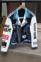 Multi Color Vintage Leather Punk Rock Jackets Studs Spikes For Men Made to Order - £183.84 GBP