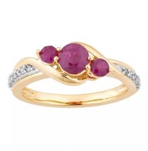 0.50CT Simulated Ruby &amp; Diamond Three Stone Bypass Ring 14k Yellow Gold Plated - £59.78 GBP