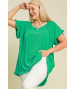 Umgee Full Size Seam Detail Linen Ruffle Fringe Edge Top Plus Size - $63.66 CAD+