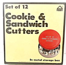 Hoan Cookie Cutters Metal Set of 12 Shapes with Metal Storage Box #115 Vintage - £8.80 GBP