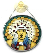 Vintage Stained Glass Native American Indian Headdress Sun Catcher w/ Su... - €17,20 EUR