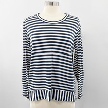 CAbi Womens Navy Cream Bengal Striped Asymmetrical Long Sleeves Top Size Medium - £14.64 GBP