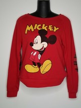 DISNEY Womens Mickey Mouse Red Sweat Shirt Sweater Top Sz Small Elbow Patches - $29.99