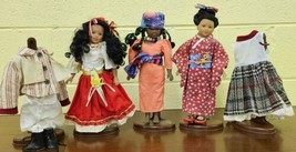 Vtg 1996 Dolls Of All Nations 14&quot; Lot Uganda Mexico Japanese Stands Clothes Set - £30.85 GBP