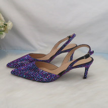 021 new arrival heart purple blue ab bling pointed toe wedding shoes and bag woman high thumb200