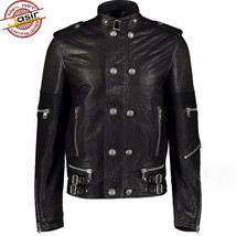 Genuine Fit Motorcycle Biker Leather Jacket In Black With Studs - £105.90 GBP
