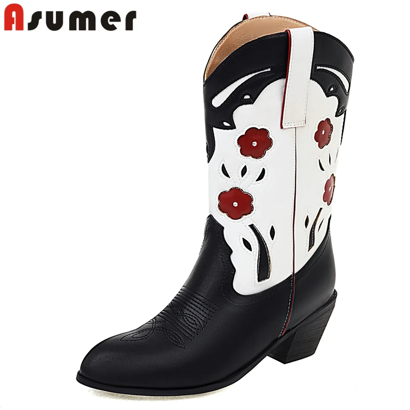 ASUMER Size 35-43 New Women Boots Embroidery Mixed Color Mid Calf Western Boots  - £137.90 GBP