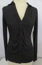 Misia Blouse Top  Button Up Black Ruched Frront Long Sleeve Sz M   NWT - £9.56 GBP