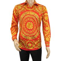 Men's AVM Crystal Shirt Medallion Medusa Cotton Turkey Slim Fit 9628-07 Red image 2