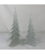 2 Vintage Glass Frosted Art Glass Christmas Trees 9.25” 7.5” Nice MCM Ho... - $58.95