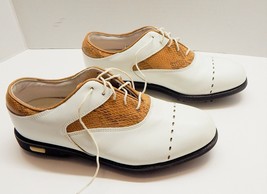 Footjoy Europa Collection Women's Golf Shoes 99338 Size 7M White Tan Snakeskin - $49.99