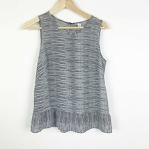 Kohls Womens Size XS Black White Stripe Ruffle Hem Sleeveless Blouse Top - $8.38