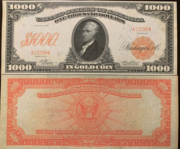 Reproduction $1000 Bill 1907 Gold Certificate Hamilton USA Currency Copy - £3.15 GBP
