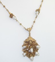 Fantastic Art Deco Baby Teeth Faux Pearl Gold Tone Lavalier Necklace - $250.00