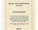 Hotel Der Konigshof Menu Munich Germany 1953 Michelin Star  - $37.62