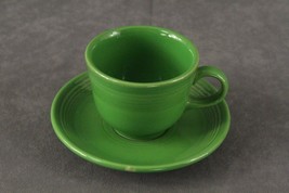 VINTAGE Pottery Homer Laughlin Fiesta Shamrock Green Flat Cup &amp; Saucer Set - £11.41 GBP