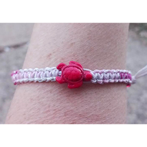 SALE Handmade Red Turtle  on Sparkly Reds Pinks  Adjustable Hemp Bracelet   Stac - £4.68 GBP