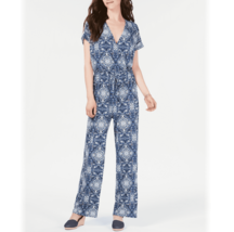 Style &amp; Co Womens XL Blue Power Scarf Print V-Neck Short Sleeve Jumpsuit... - $14.69