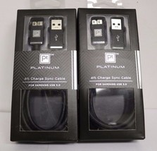LOT OF 2 Platinum 4&#39; Micro USB Charge-and-Sync Cable - Black/Chrome PT-M... - £7.75 GBP