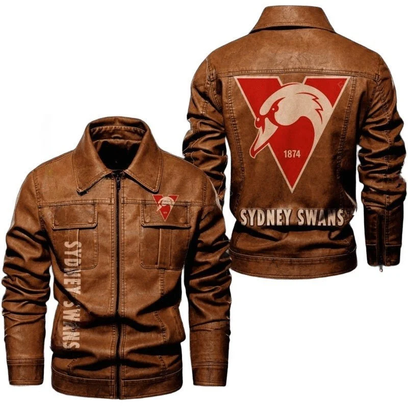 Sydney Swans Leather Jacket Stylish Flap Pocket Design - €111,31 EUR+