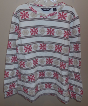 Lands End Woman’s Small Long Sleeve Quilted Shirt Top White Red Snowflakes - £13.41 GBP
