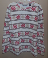 Lands End Woman’s Small Long Sleeve Quilted Shirt Top White Red Snowflakes - £13.23 GBP
