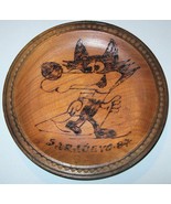 Wall plate Voochko Sarajevo Olympic Games 1984 mascot wood pyrography #2 - $514.06 MXN