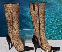 Donald Pliner Couture Peace Gator Boot Shoe New French Leopard Tapestry $495 NIB - £156.60 GBP