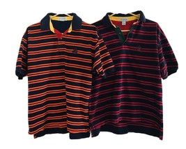Vtg Izod Embroidered Crest Polo (lot of 2) Sz L Color Block Horizontal S... - £30.36 GBP