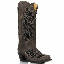 Ladies Corral Boot R1152~Brown w/ Black Sequin Inlay~Embroidery~Studs~We... - £231.49 GBP