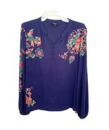 Desigual Navy Half Button Placket Floral Embelllished V Neck Blouse X Small - $38.91 CAD