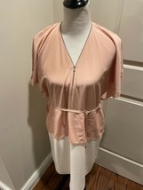 Pre-owned SHARON WAUCHOB Peach and White Silk and Crepe Cap Sleeve Dress SZ 12 - £77.12 GBP