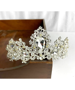 Clear Rhinestone Silver Tone Metal Tiara Crown Pearl Beaded Floral - £13.41 GBP