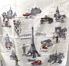 Vintage Scarf Souvenir Paris France Eiffel Tower Promenade Landmarks 30&quot;... - $27.72