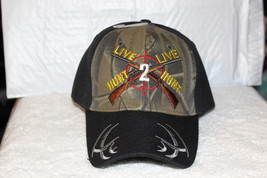 HUNTING LIVE TO HUNT RIFLE OUTDOOR HUNTER BASEBALL CAP ( BLACK &amp; CAMOUFL... - £8.94 GBP