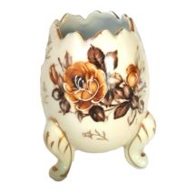 Vintage Napcoware Cracked Egg Vase Figurine Brown Roses on Ivory Gold Trim - £15.13 GBP