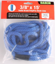 Baron 3/8” x 15’ Solid Braid Blue Poly Pro Dock Line Rope Boating #92119 - $182.92 MXN