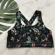 Lorna Jane Womens Sports Bra Size M Black Green Floral Print Strappy Back - $368.89 MXN
