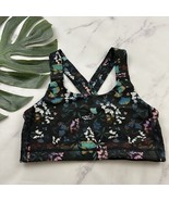 Lorna Jane Womens Sports Bra Size M Black Green Floral Print Strappy Back - $27.06 CAD