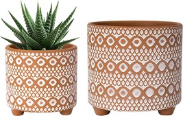 Set Of 2 Terracotta Planter Pots, 4 Inch And 6 Inch, Modern Design Plants, 1. - £30.26 GBP