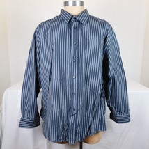 George Men Blue White Striped Button Up Shirt Collared Long Sleeve Size 3XL - $14.52