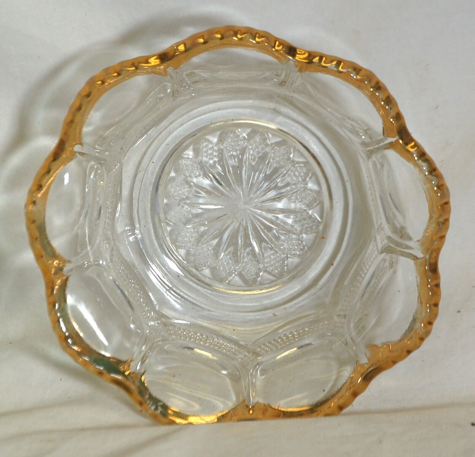 Dessert Berry Bowl Thumbprint Dotted Swag Gold Trim Glass - $12.86