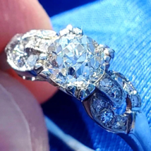 Earth mined Diamond Deco Engagement Ring Hand made Antique Platinum Solitaire - $6,455.25