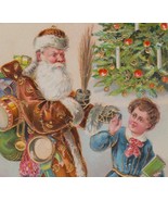 Santa Claus in Brown W/ Switches, Boy W/ Book, Christmas Tree Antique Po... - $35.00